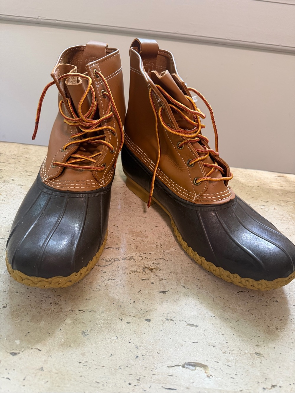 L.L. Bean, Bean Boot Tan and Brown Leather and Rubber Duck Boot Men’s 12W